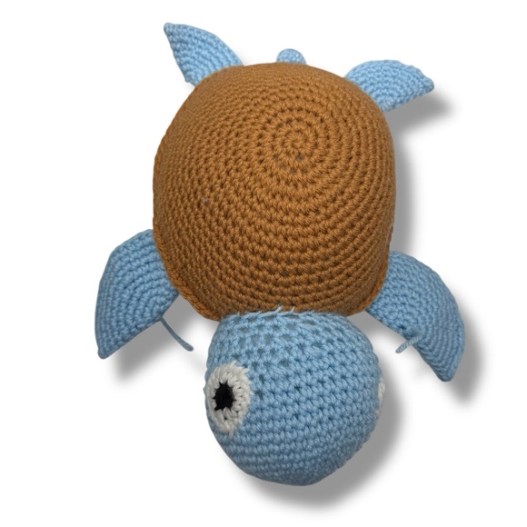 Handmade Crochet Sea Turtle Plush Blue Brown 13x6.5 Knit Soft Stuffed Animal Toy - Picture 2 of 7